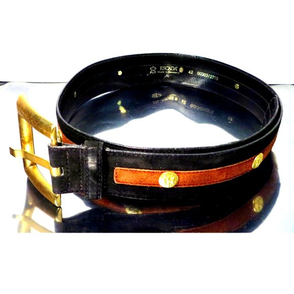 Vintage ESCADA Suede Leather - Gold Toned Hardware Luxury Fashion Belt - Size 42 - Picture 8 of 9